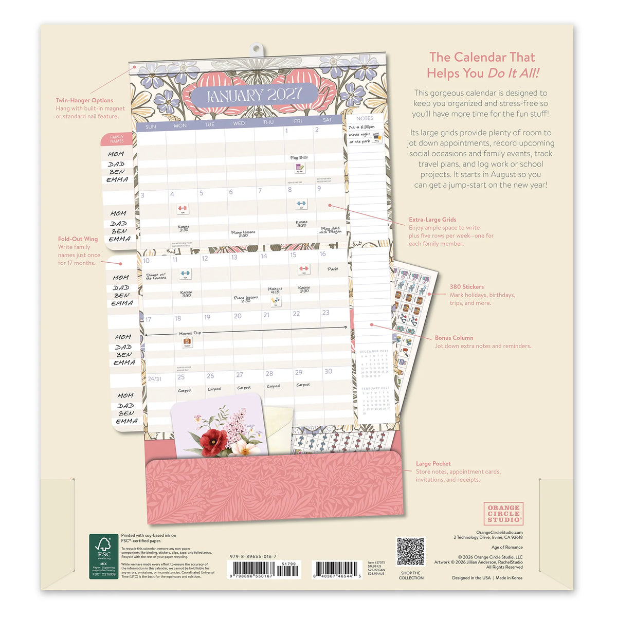 2027 Age of Romance Do It All Wall Calendar - Orange Circle Studio
