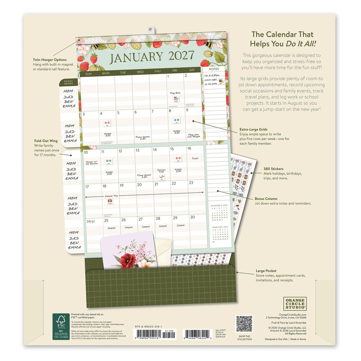 2027 Fruit & Flora Do It All Wall Calendar - Orange Circle Studio