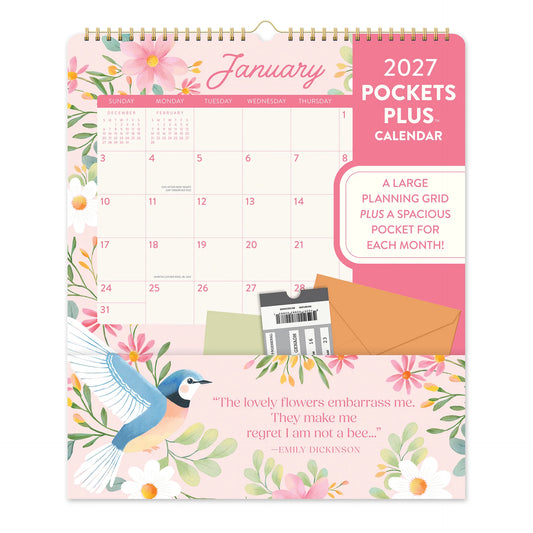2027 Birds & Blooms Pockets Plus Wall Calendar - Orange Circle Studio