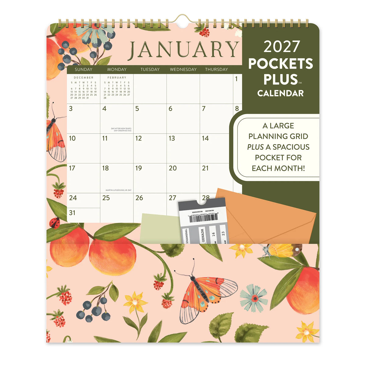 2027 Fruit & Flora Pockets Plus Wall Calendar - Orange Circle Studio