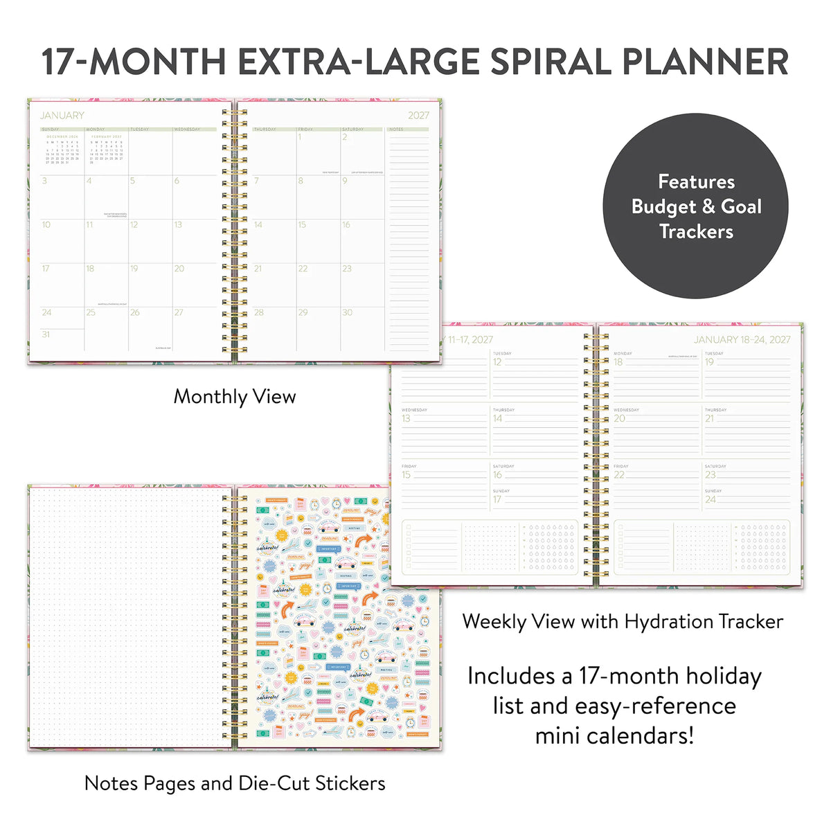 2027 Birds & Blooms Extra-Large Spiral Planner - Orange Circle Studio