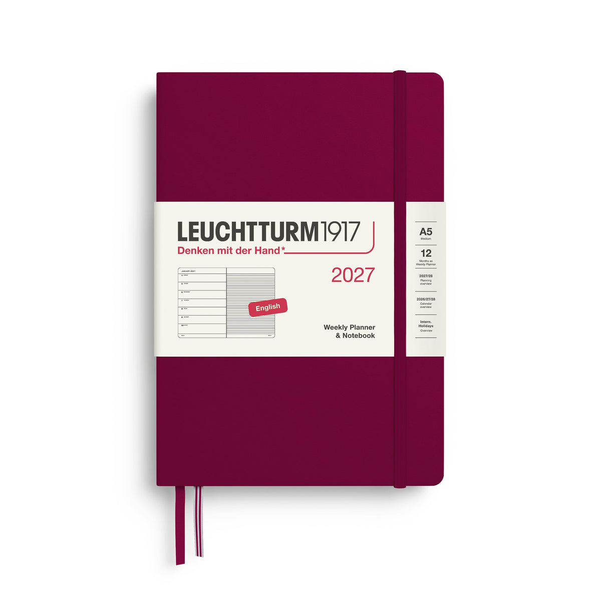 Leuchtturm 2027 Weekly Planner & Notebook - Medium (A5), Port Red