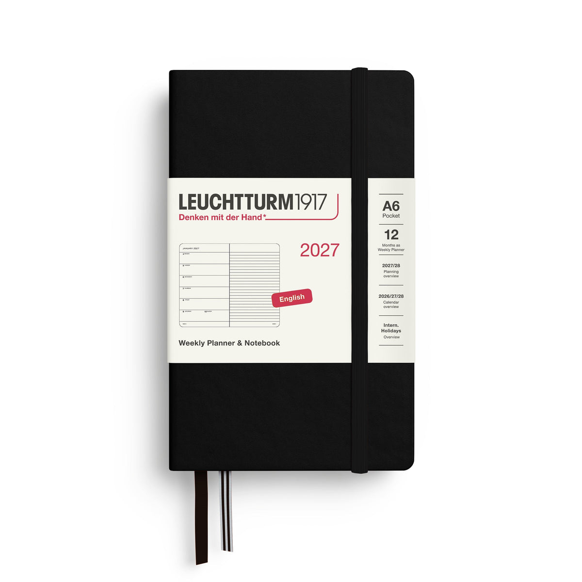 Leuchtturm 2027 Weekly Planner & Notebook - Pocket (A6), Black