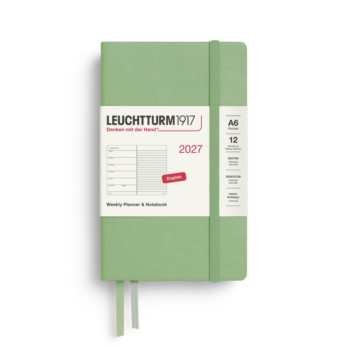 Leuchtturm 2027 Weekly Planner & Notebook - Pocket (A6), Sage