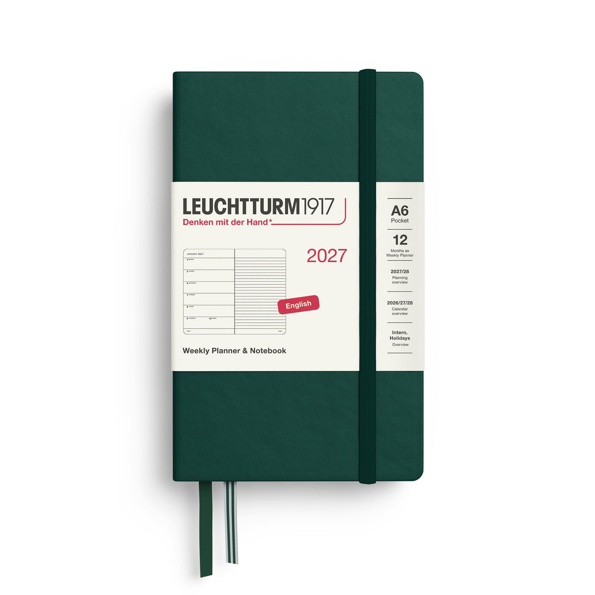 Leuchtturm 2027 Weekly Planner & Notebook - Pocket (A6), Forest Green