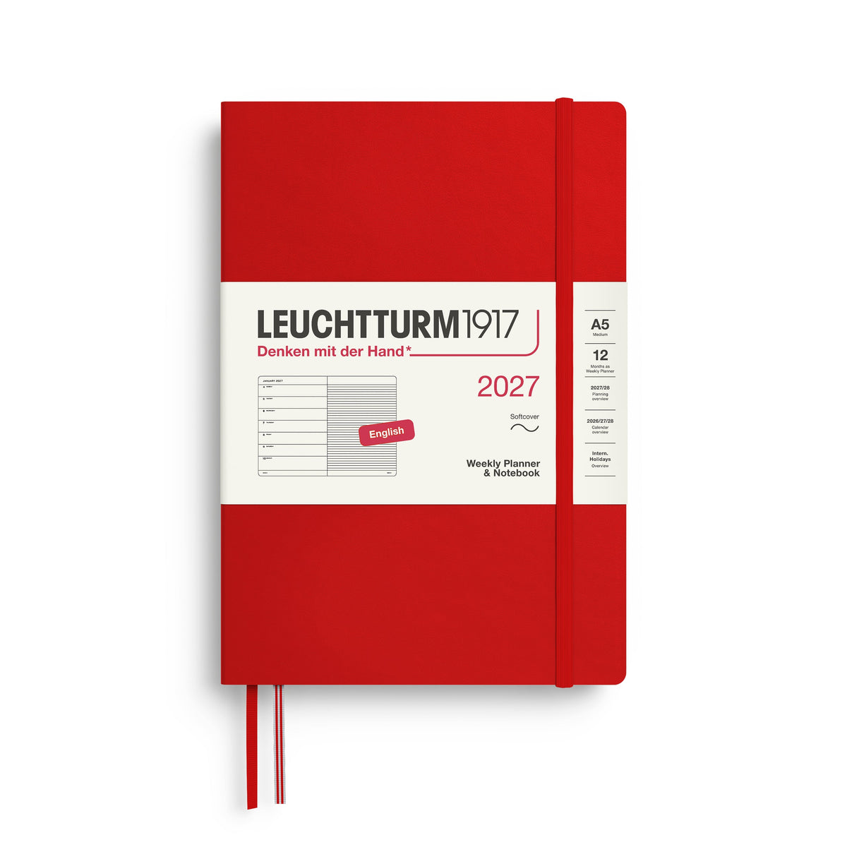 Leuchtturm 2027 Weekly Planner & Notebook, Softcover - Medium (A5), Cherry