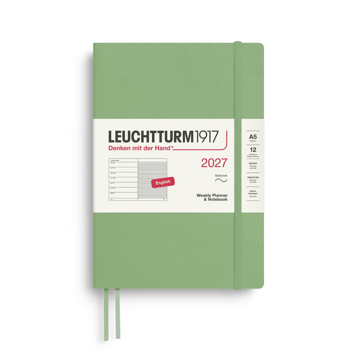 Leuchtturm 2027 Weekly Planner & Notebook, Softcover - Medium (A5), Sage
