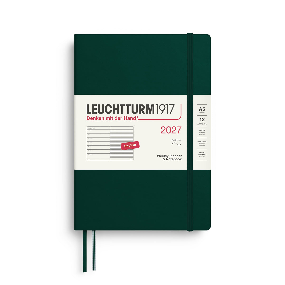 Leuchtturm 2027 Weekly Planner & Notebook, Softcover - Medium (A5), Forest Green