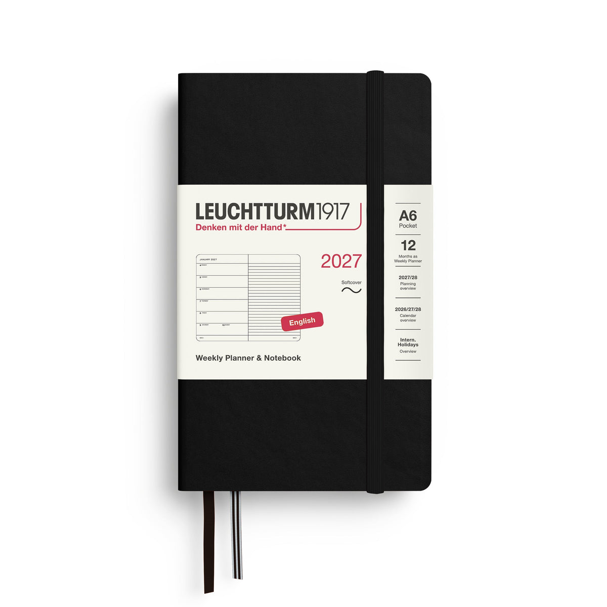 Leuchtturm 2027 Weekly Planner & Notebook, Softcover - Pocket (A6), Black
