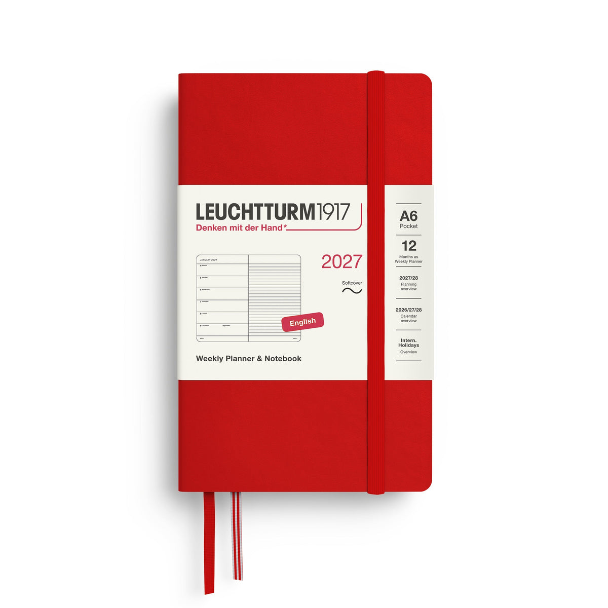 Leuchtturm 2027 Weekly Planner & Notebook, Softcover - Pocket (A6), Cherry