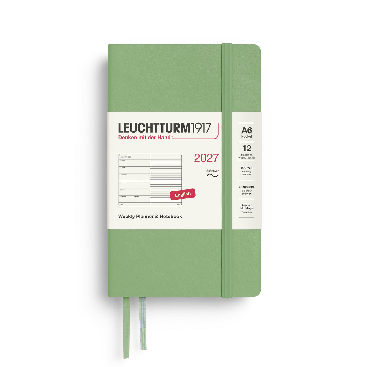 Leuchtturm 2027 Weekly Planner & Notebook, Softcover - Pocket (A6), Sage