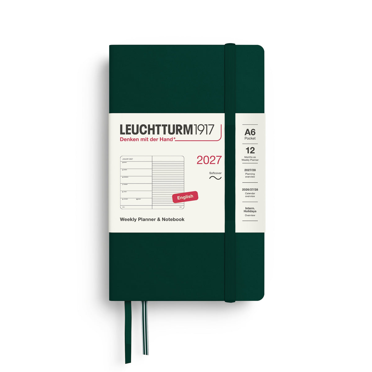 Leuchtturm 2027 Weekly Planner & Notebook, Softcover - Pocket (A6), Forest Green
