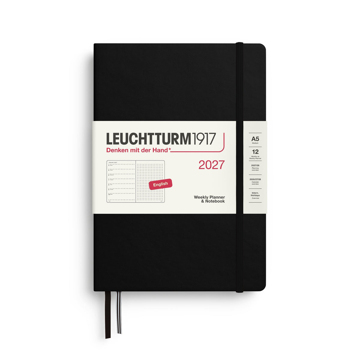 Leuchtturm 2027 Weekly Planner & Notebook, Dotted - Medium (A5), Black