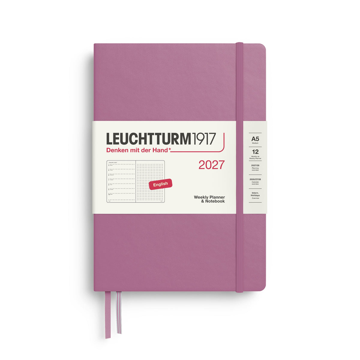 Leuchtturm 2027 Weekly Planner & Notebook, Dotted - Medium (A5), Dusty Rose
