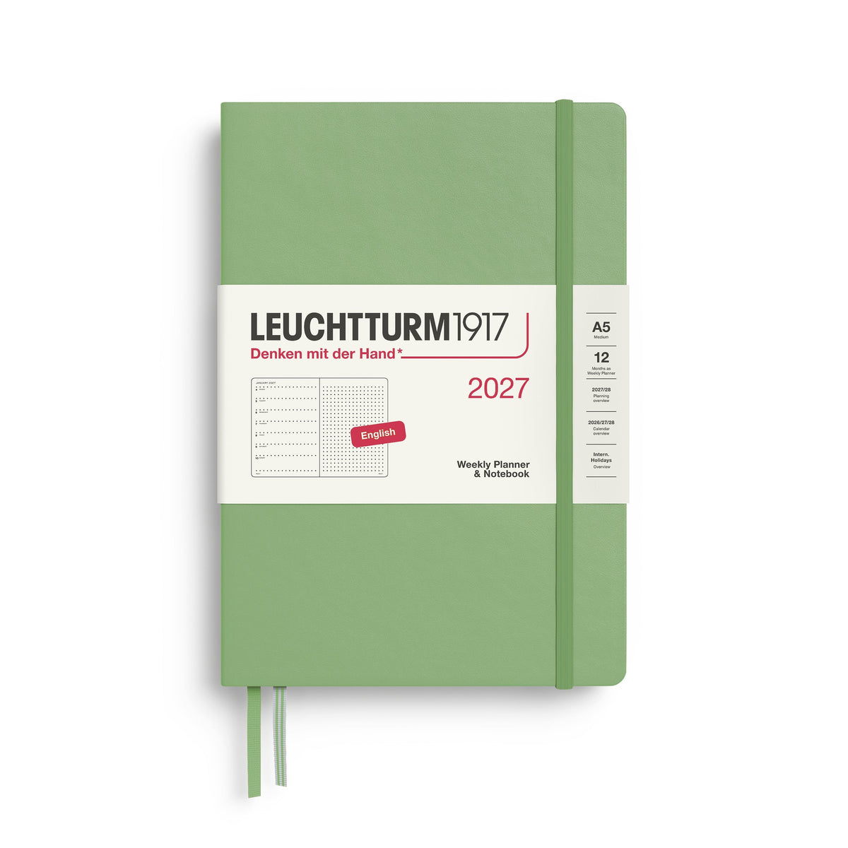 Leuchtturm 2027 Weekly Planner & Notebook, Dotted - Medium (A5), Sage
