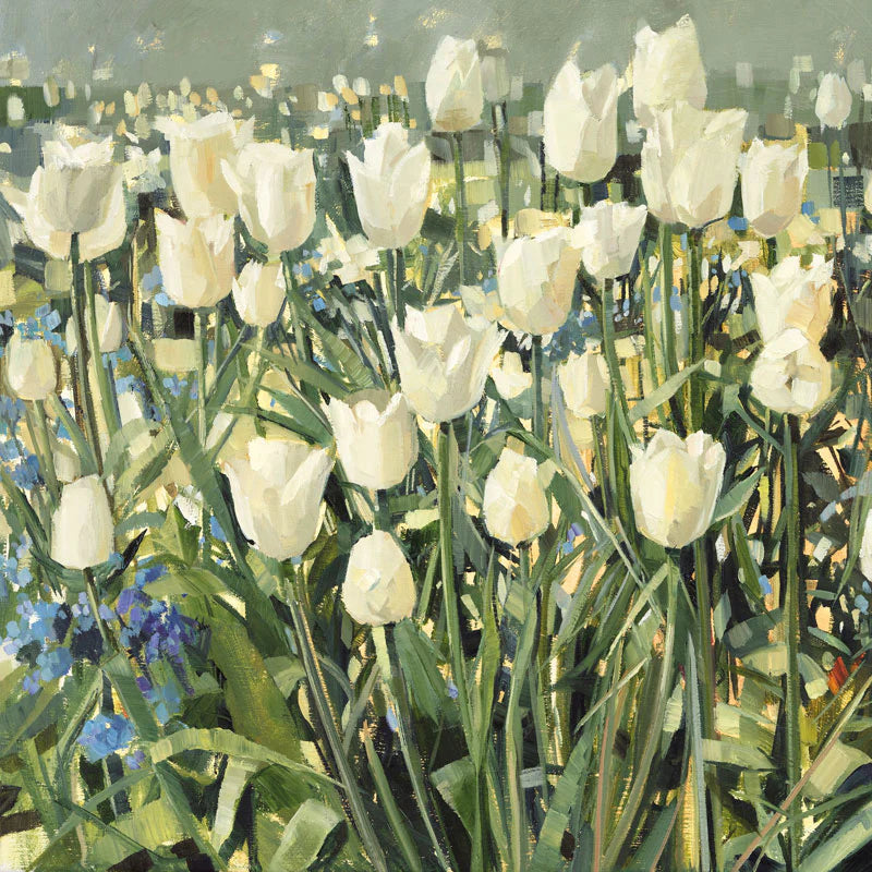 White Tulip Garden - Dry Red Press Greeting Card