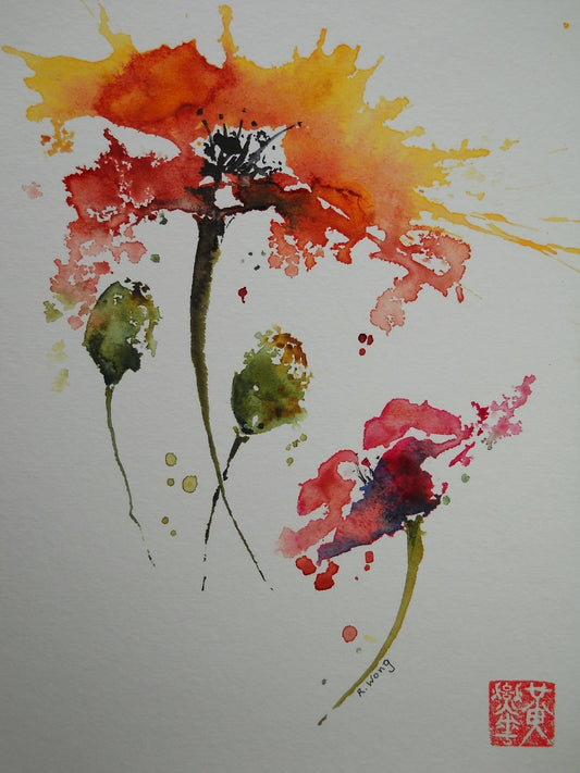 Art by Richard Wong - Poppies Card