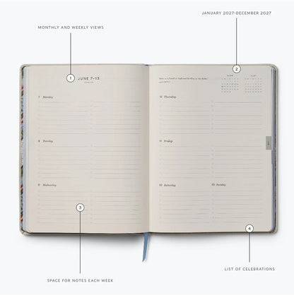 Rifle Paper Co. 2027 Heritage Sampler Embroidered Bookbound Weekly Planner