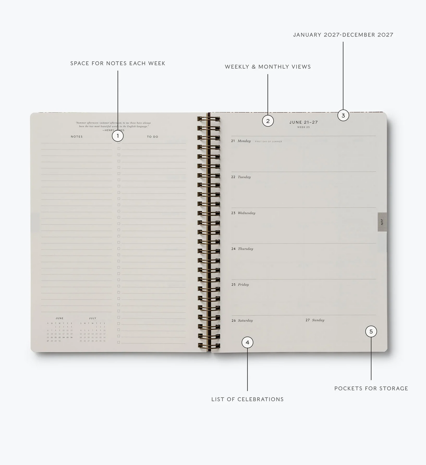 Rifle Paper Co. 2027 Weekly Spiral Planner - Sage Hydrangea