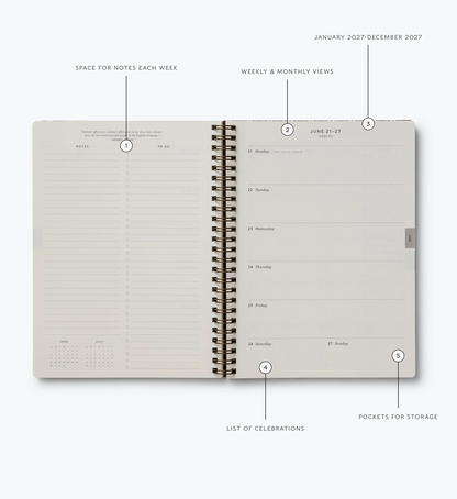 Rifle Paper Co. 2027 Weekly Spiral Planner - Sage Hydrangea
