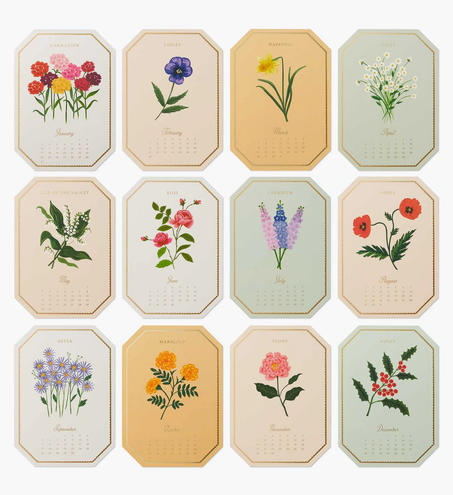 Rifle Paper Co. 2027 Birth Month Brass Easel Desk Calendar